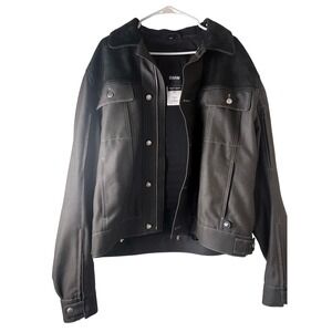 BMW Black Denim Jacket Mens 46L Padded Throughout!